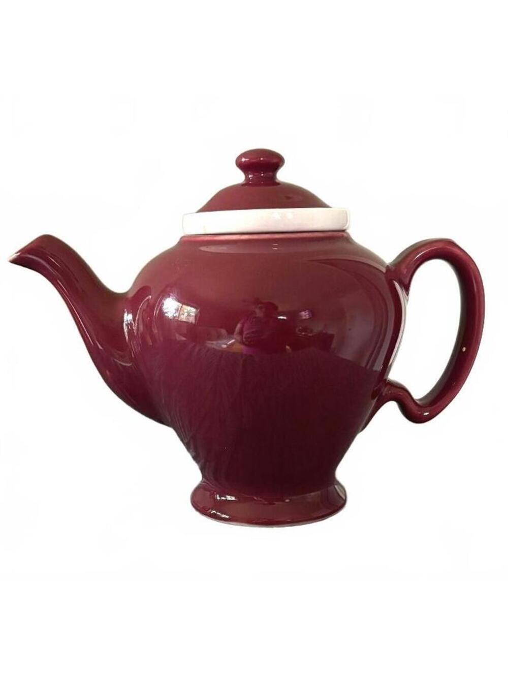 Vintage McCormick Tea Burgundy Ceramic Teapot w Infuser Made in USA